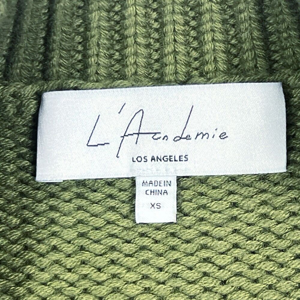 L’Academie Olive Green Mock Neck Wool Blend Chunky Knit Tunic Sweater Women XS - Picture 7 of 10